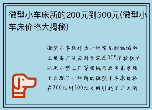 微型小车床新的200元到300元(微型小车床价格大揭秘)